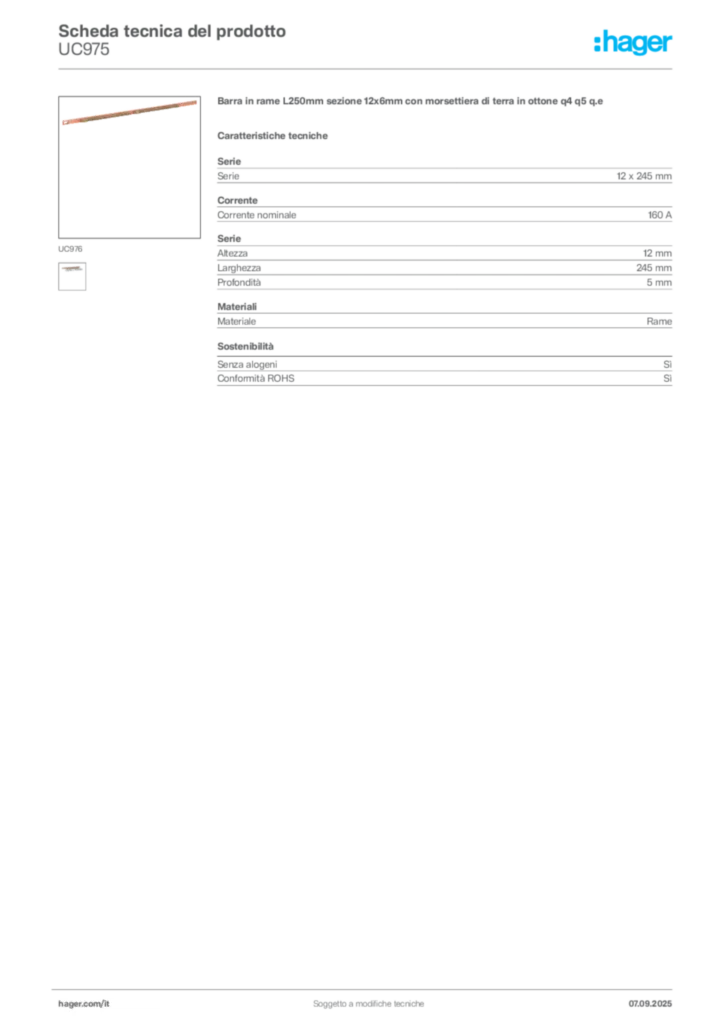Immagine Hager Scheda tecnica del prodotto UC975 | Hager Italia
