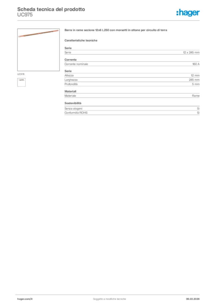 Immagine Hager Scheda tecnica del prodotto UC975 | Hager Italia