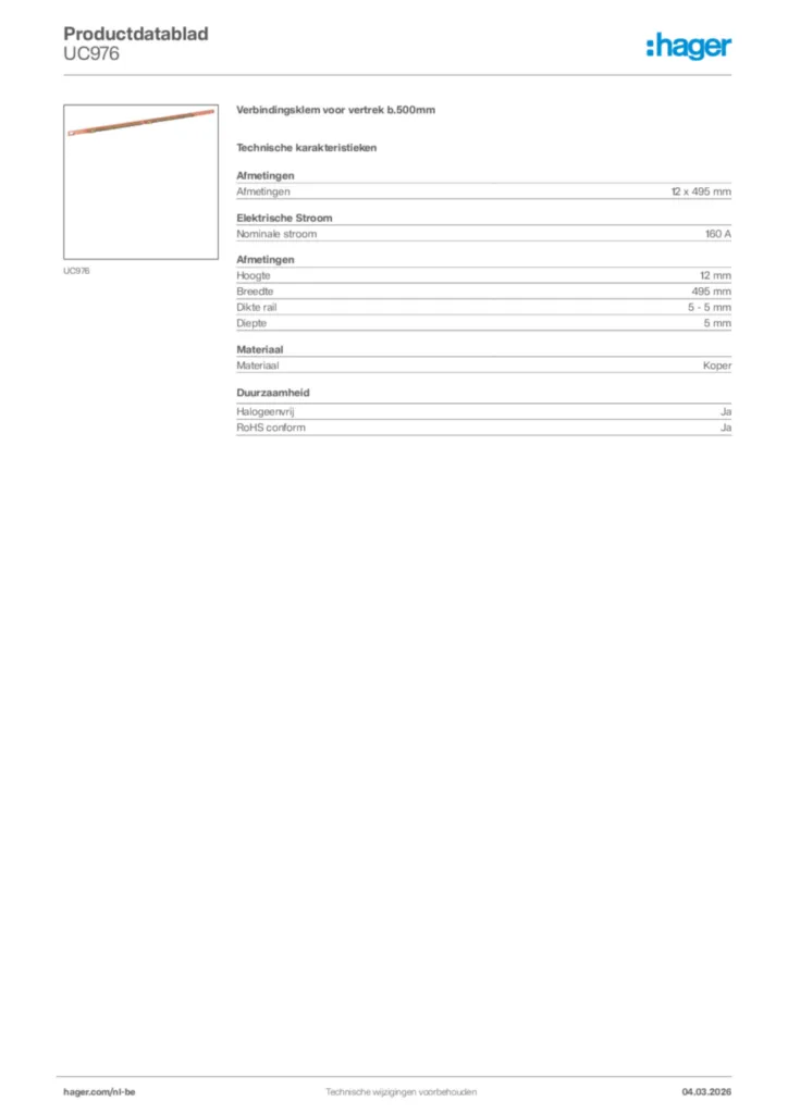 Afbeelding Hager Productdatablad UC976 | Hager Belgium