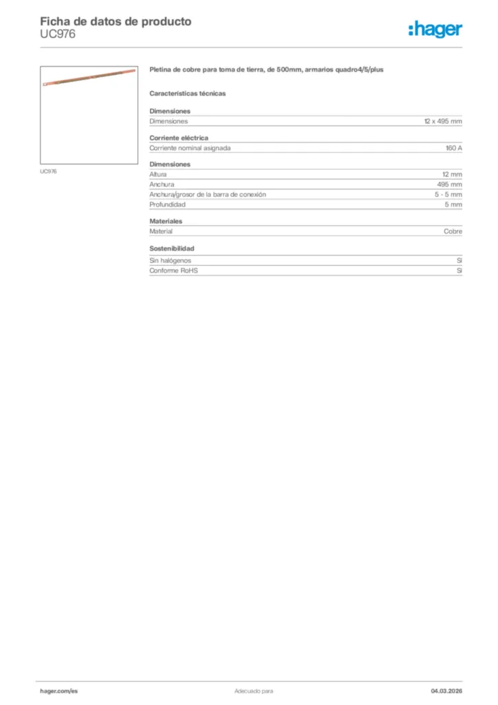 Imagen Hager Ficha de datos de producto UC976 | Hager España