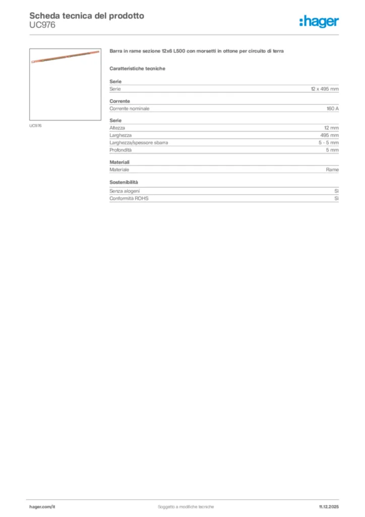 Immagine Hager Scheda tecnica del prodotto UC976 | Hager Italia
