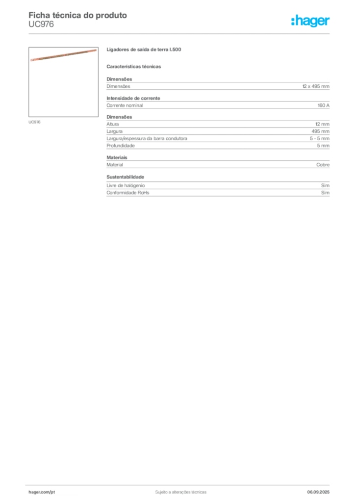 Imagem Hager Ficha técnica do produto UC976 | Hager Portugal