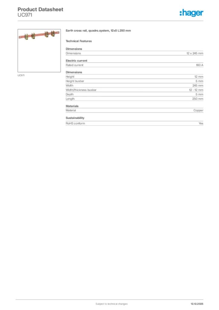 Image Hager Product data sheet UC971  | Hager Africa