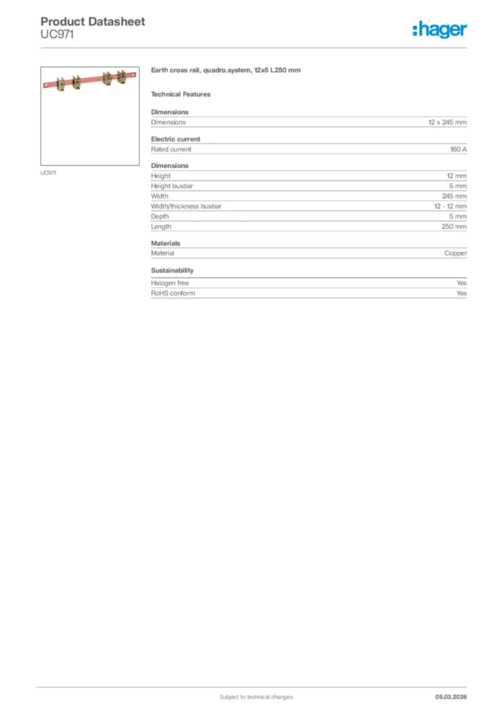 Image Hager Product data sheet UC971  | Hager Africa