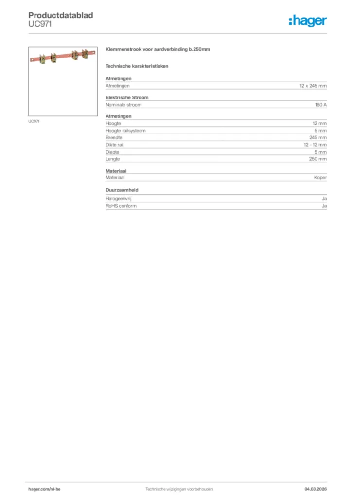 Afbeelding Hager Productdatablad UC971 | Hager Belgium