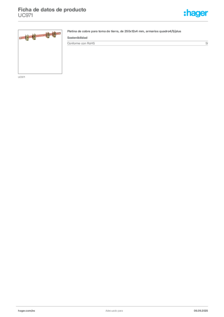 Imagen Hager Ficha de datos de producto UC971 | Hager España