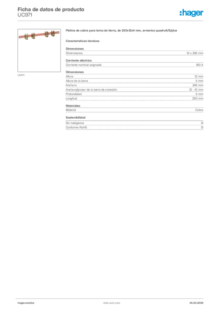 Imagen Hager Ficha de datos de producto UC971 | Hager España