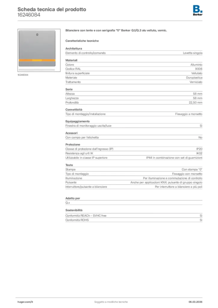 Immagine Berker Scheda tecnica del prodotto 16246084 | Hager Italia