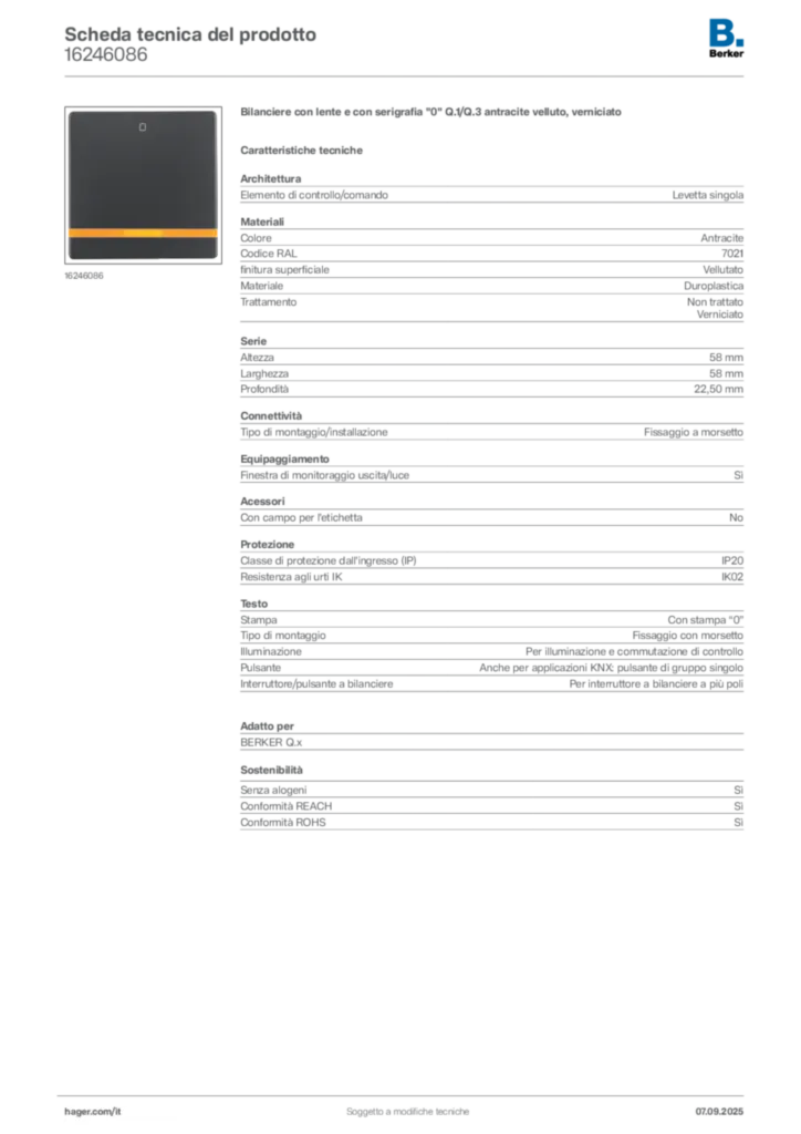 Immagine Berker Scheda tecnica del prodotto 16246086 | Hager Italia