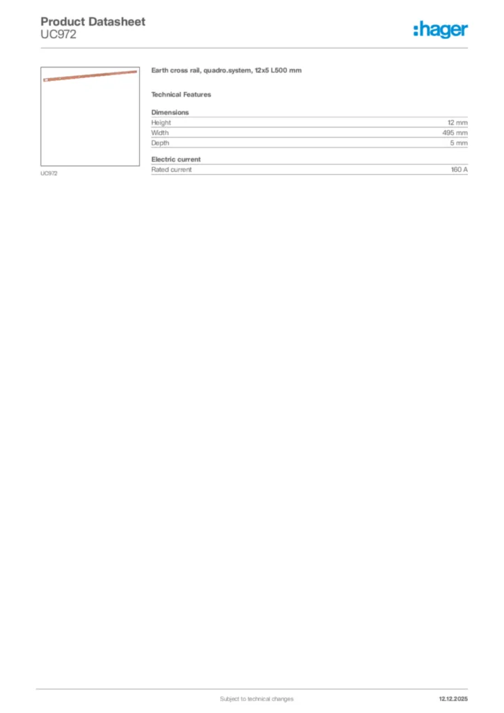 Image Hager Product data sheet UC972  | Hager Africa