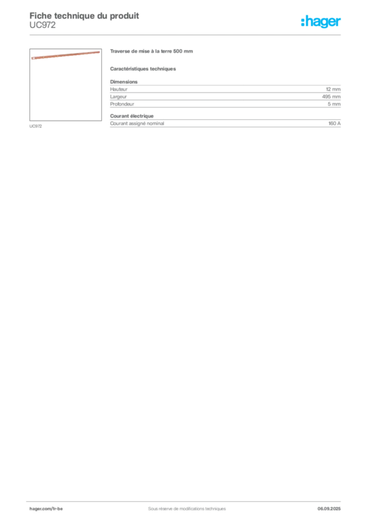 Image Hager Fiche technique du produit UC972 | Hager Belgique