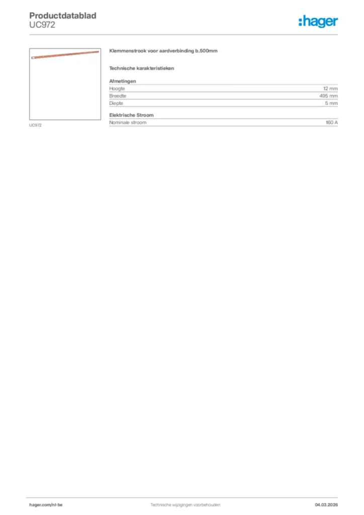 Afbeelding Hager Productdatablad UC972 | Hager Belgium