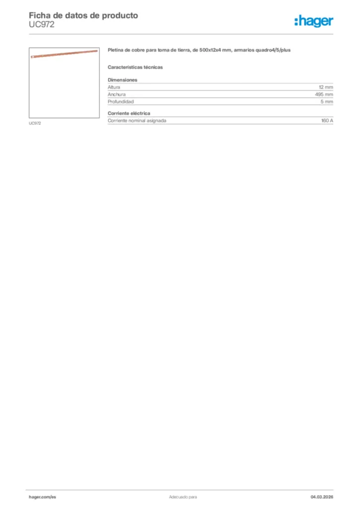 Imagen Hager Ficha de datos de producto UC972 | Hager España