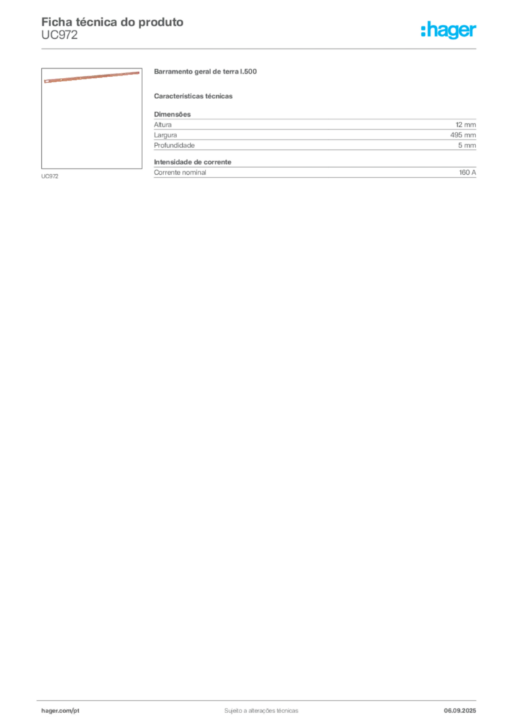 Imagem Hager Ficha técnica do produto UC972 | Hager Portugal