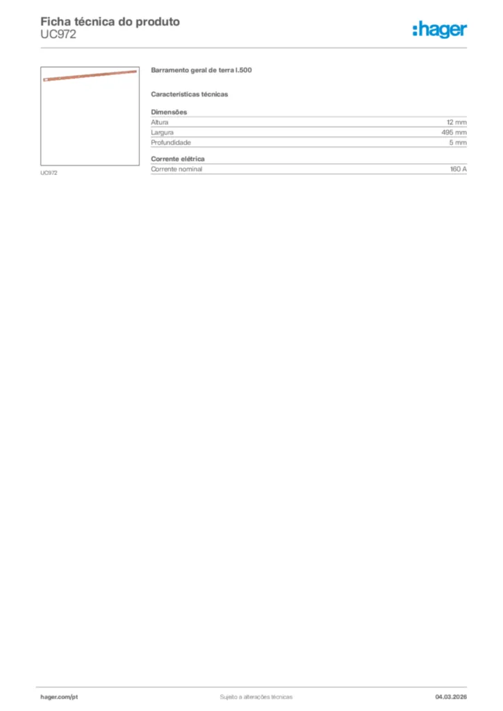 Imagem Hager Ficha técnica do produto UC972 | Hager Portugal