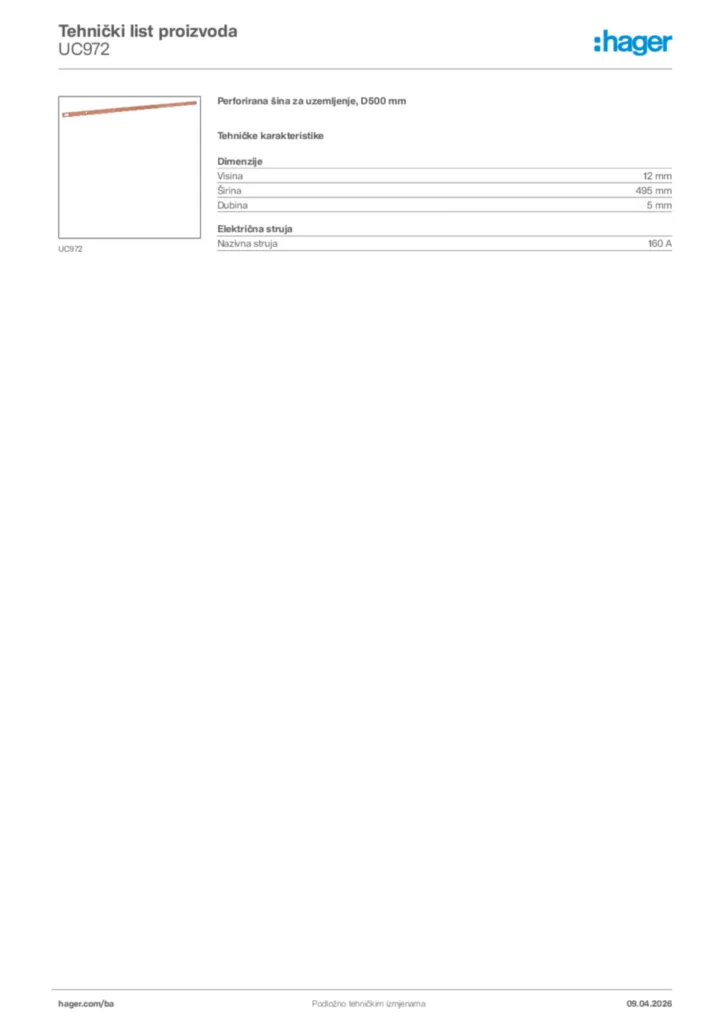 Slika Hager Tehnički list proizvoda UC972  | Hager
