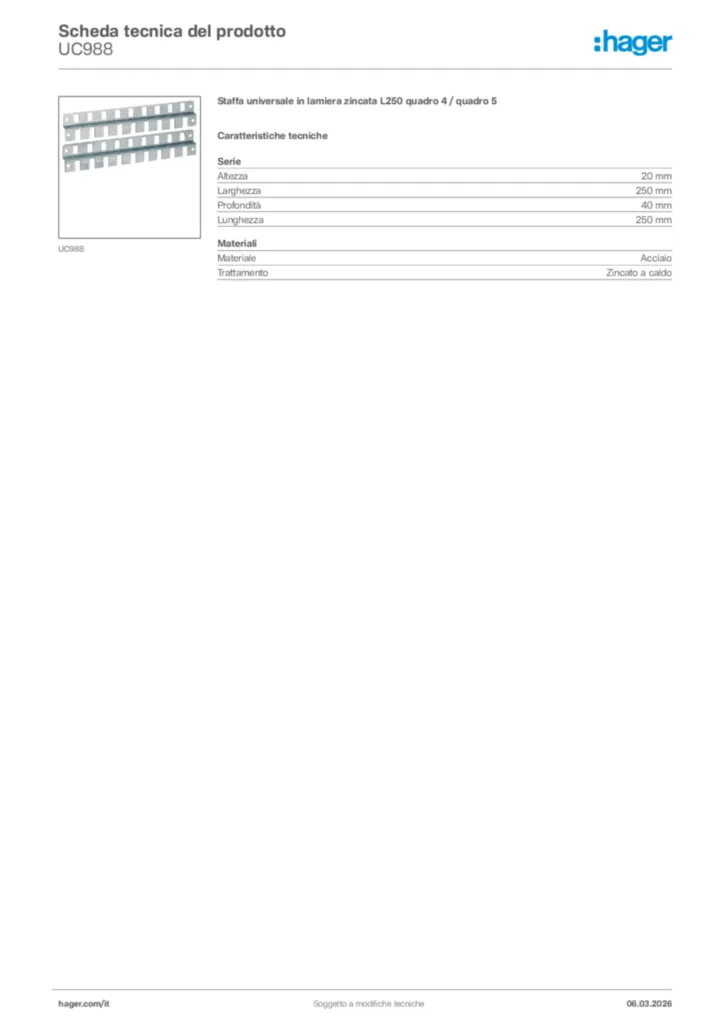 Immagine Hager Scheda tecnica del prodotto UC988 | Hager Italia