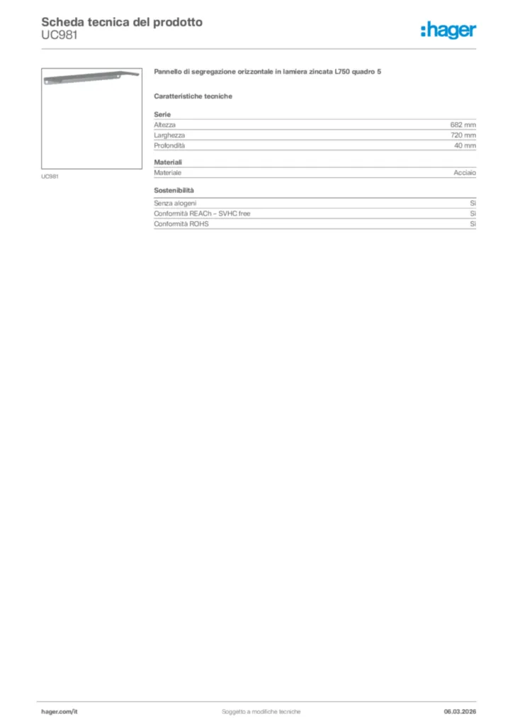 Immagine Hager Scheda tecnica del prodotto UC981 | Hager Italia