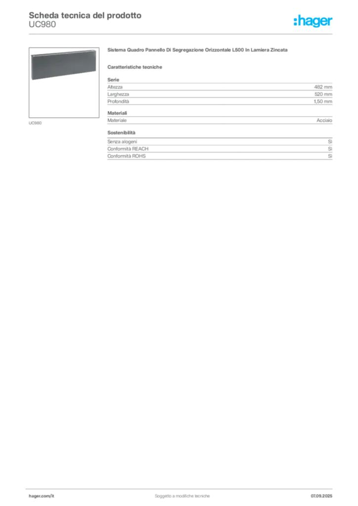 Immagine Hager Scheda tecnica del prodotto UC980 | Hager Italia