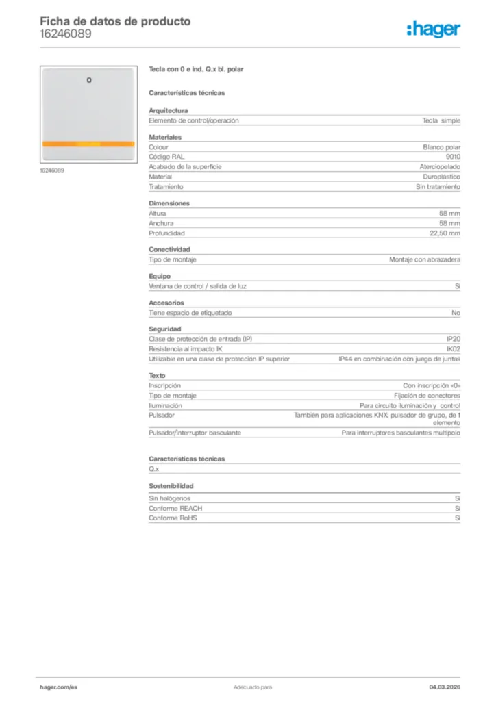Imagen Hager Ficha de datos de producto 16246089 | Hager España