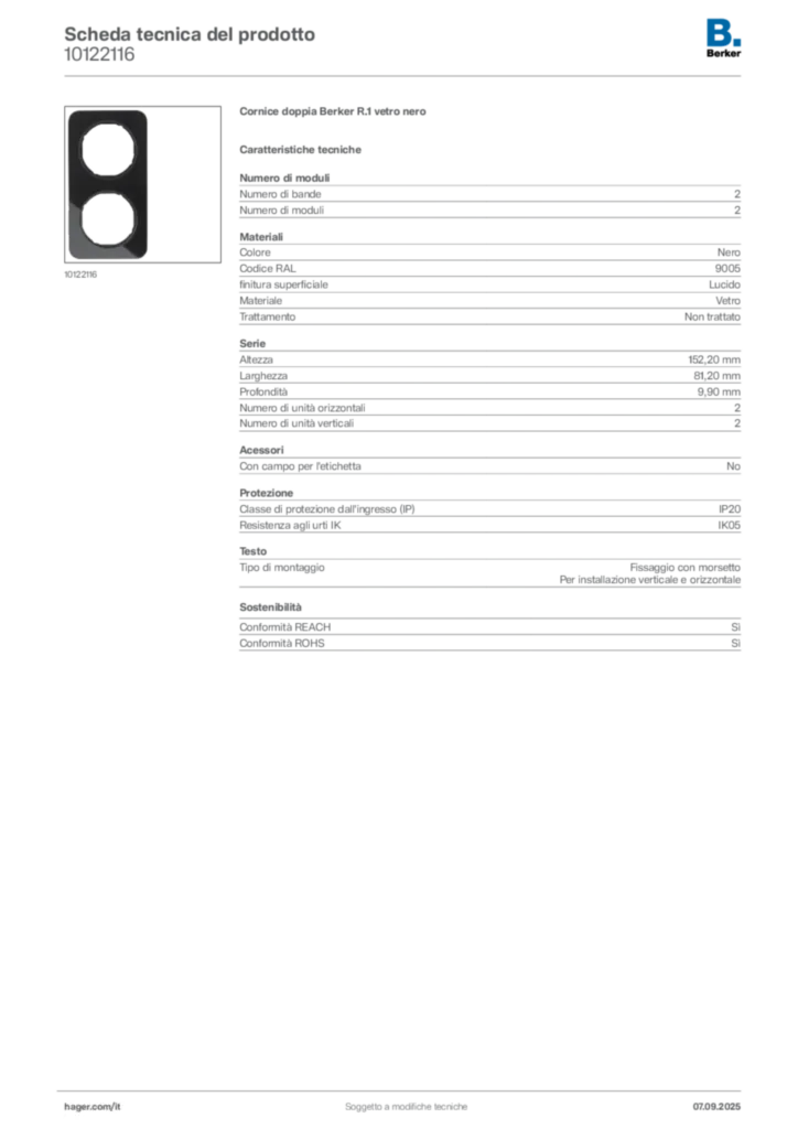 Immagine Berker Scheda tecnica del prodotto 10122116 | Hager Italia