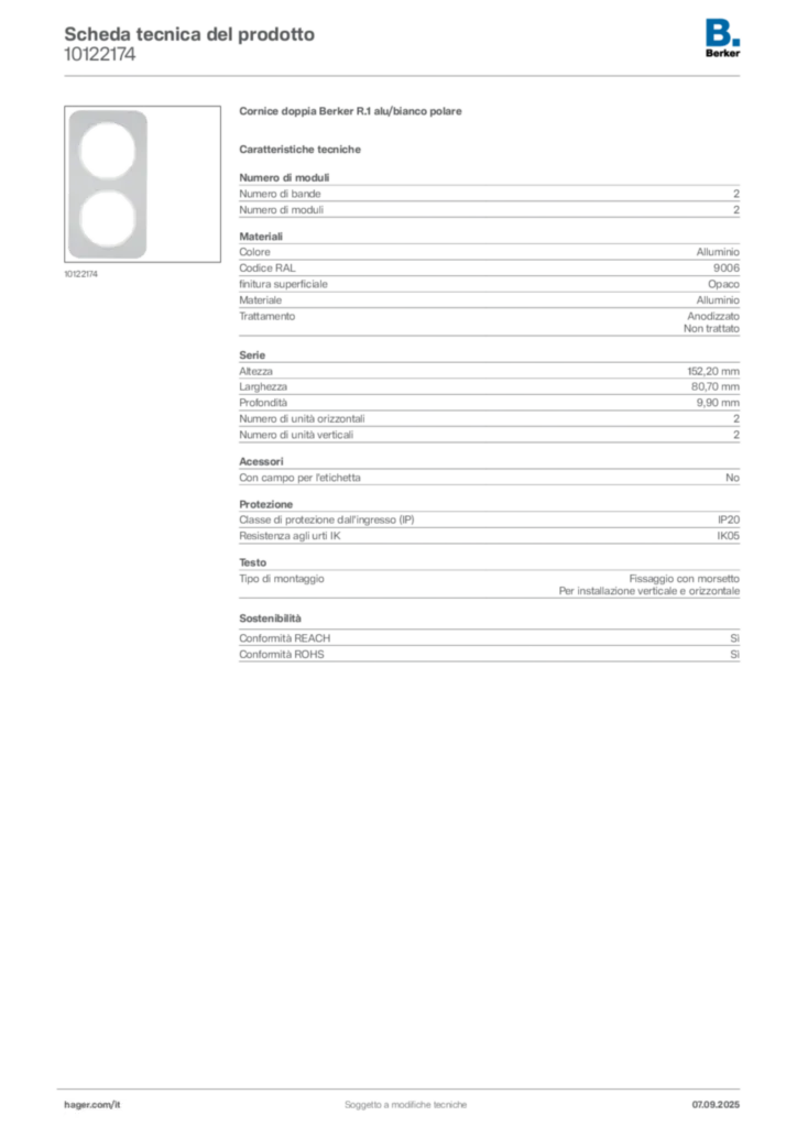 Immagine Berker Scheda tecnica del prodotto 10122174 | Hager Italia