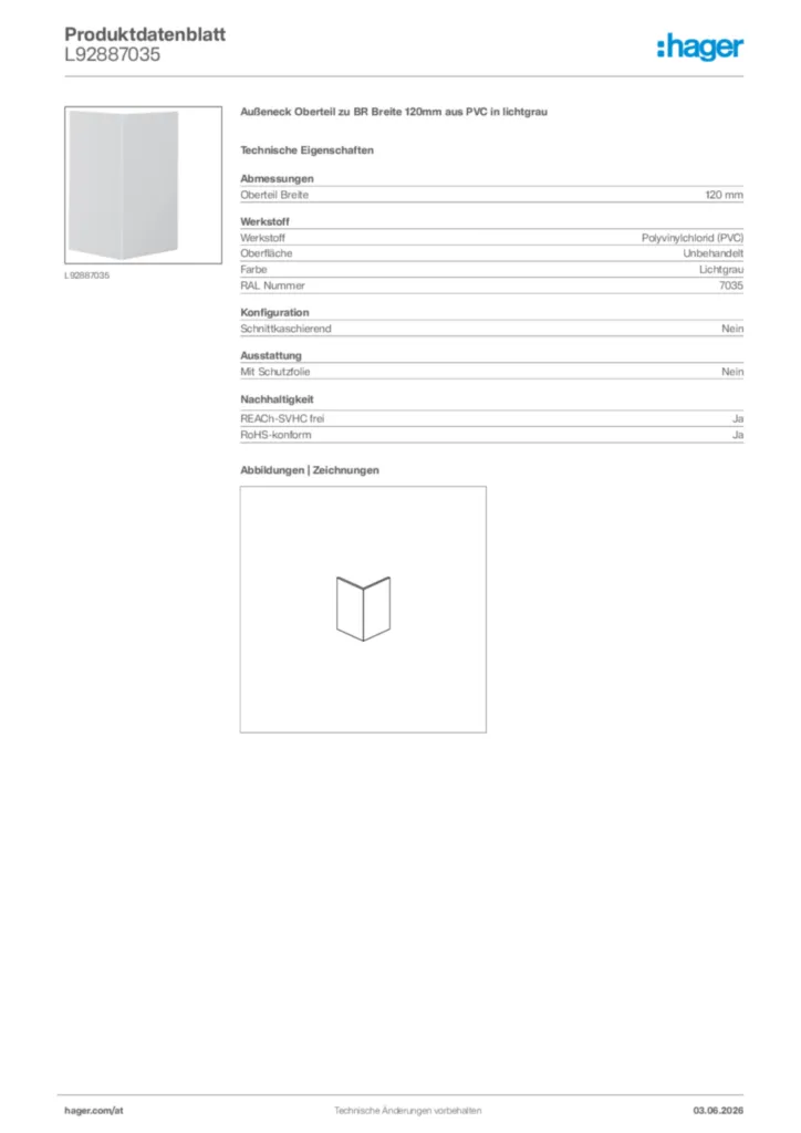 Bild Hager Produktdatenblatt L92887035 | Hager Deutschland