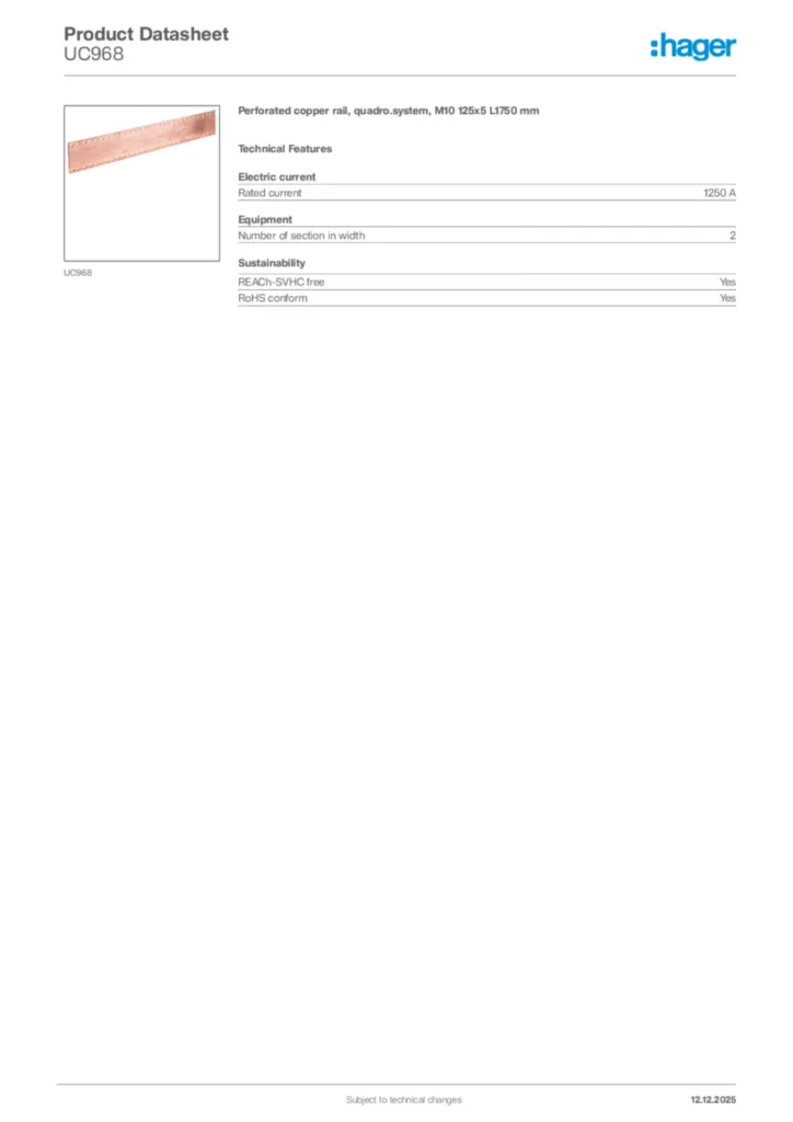 Image Hager Product data sheet UC968  | Hager Africa
