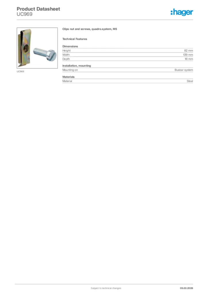 Image Hager Product data sheet UC969  | Hager Africa