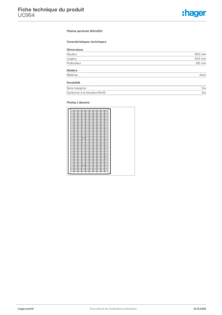 Image Hager Fiche technique du produit UC964 | Hager France