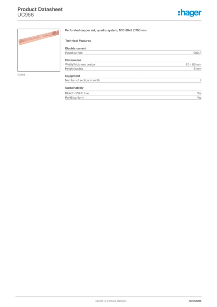 Image Hager Product data sheet UC966  | Hager Africa