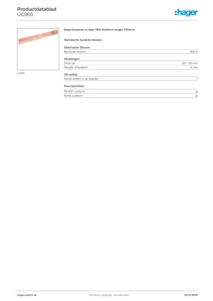 Afbeelding Hager Productdatablad UC966 | Hager Belgium