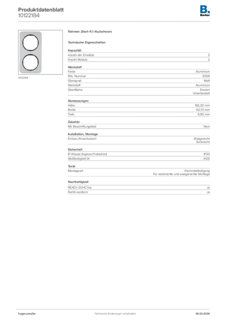 Bild Berker Produktdatenblatt 10122184 | Hager Deutschland