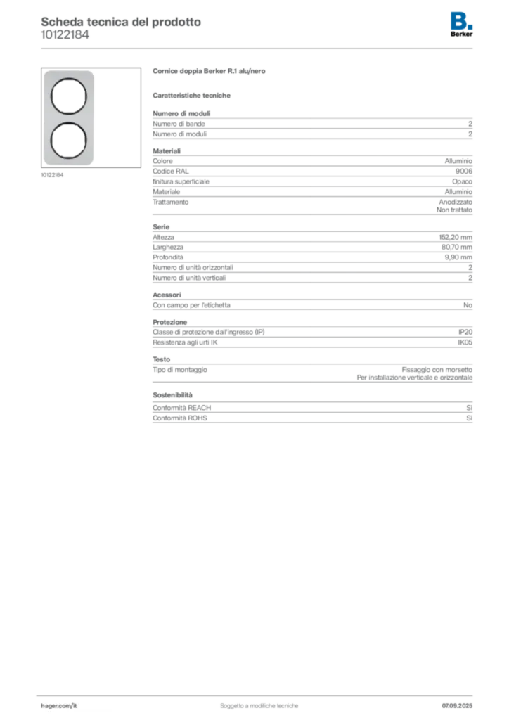 Immagine Berker Scheda tecnica del prodotto 10122184 | Hager Italia