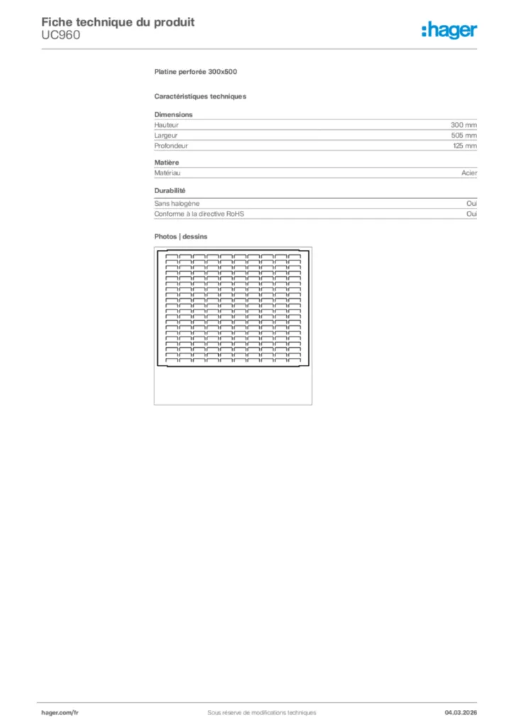Image Hager Fiche technique du produit UC960 | Hager France