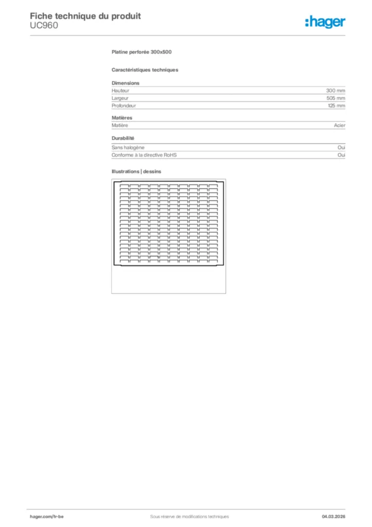 Image Hager Fiche technique du produit UC960 | Hager Belgique