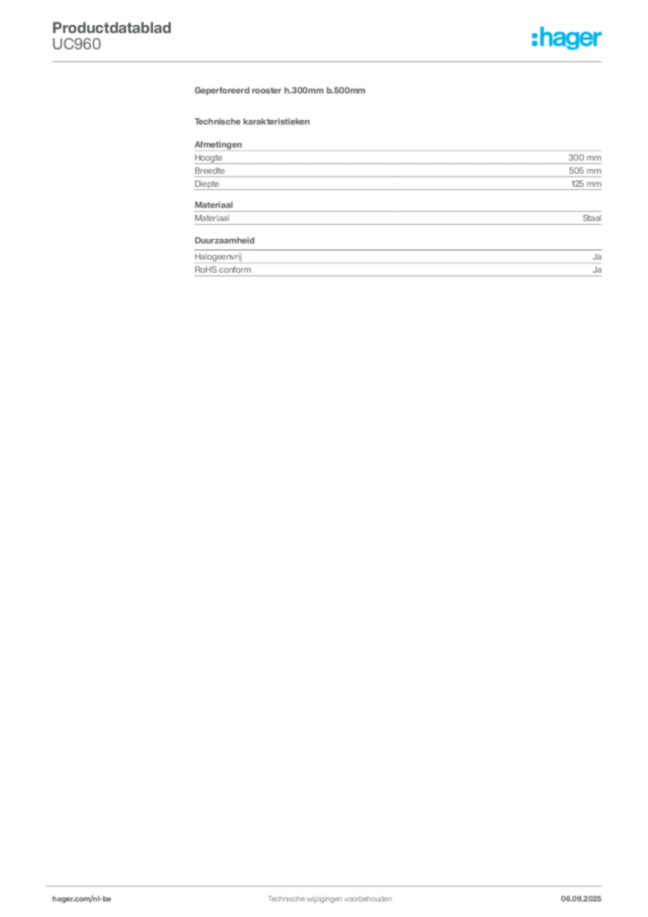 Afbeelding Hager Productdatablad UC960 | Hager Belgium