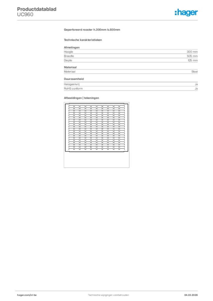 Afbeelding Hager Productdatablad UC960 | Hager Belgium