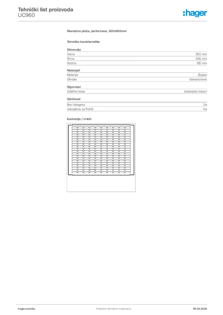Slika Hager Tehnički list proizvoda UC960  | Hager