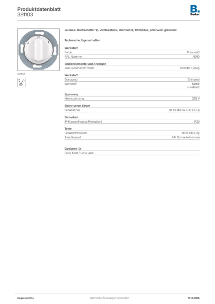 Berker Produktdatenblatt 381103