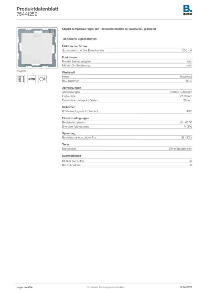 Bild Berker Produktdatenblatt 75441259 | Hager Deutschland