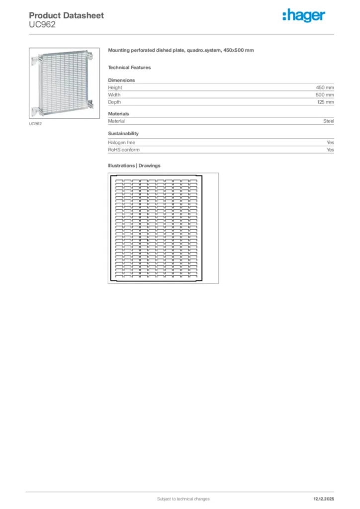 Image Hager Product data sheet UC962  | Hager Africa