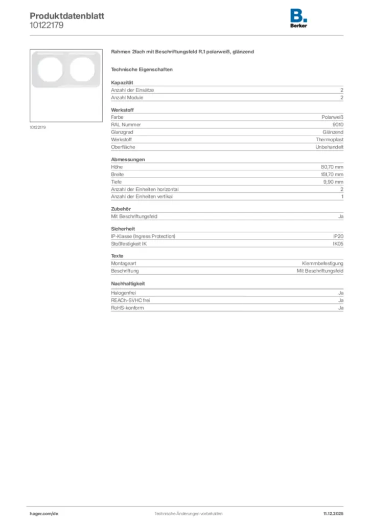 Berker Produktdatenblatt 10122179