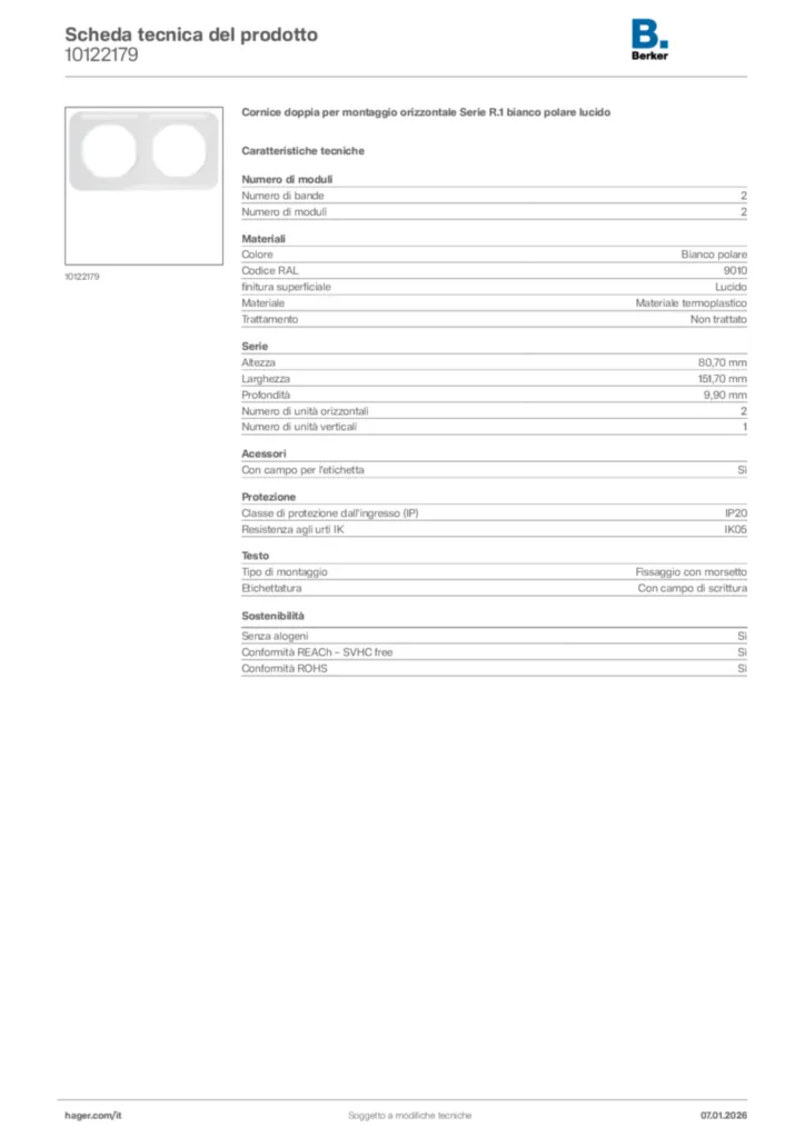 Immagine Berker Scheda tecnica del prodotto 10122179 | Hager Italia