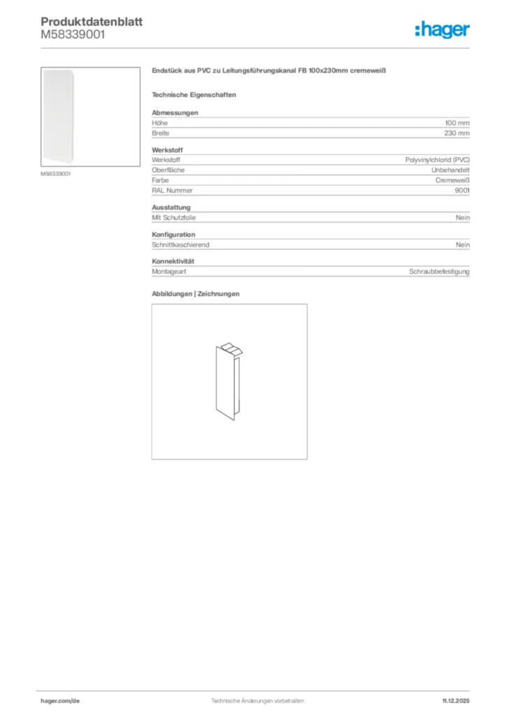 Bild Hager Produktdatenblatt M58339001 | Hager Deutschland