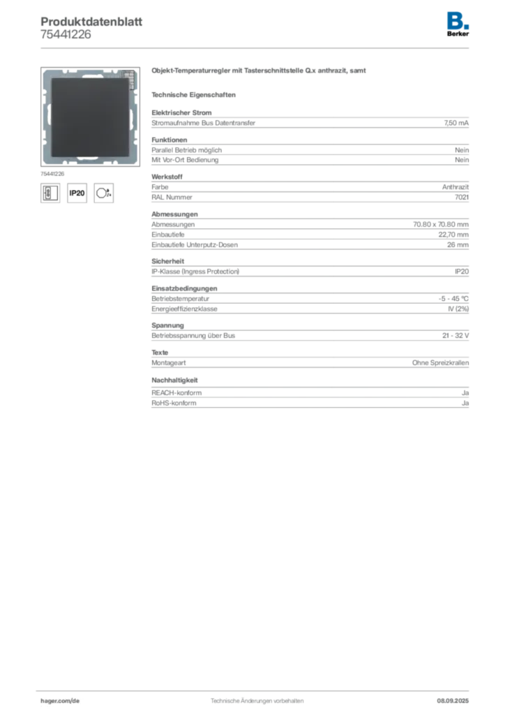 Bild Berker Produktdatenblatt 75441226 | Hager Deutschland