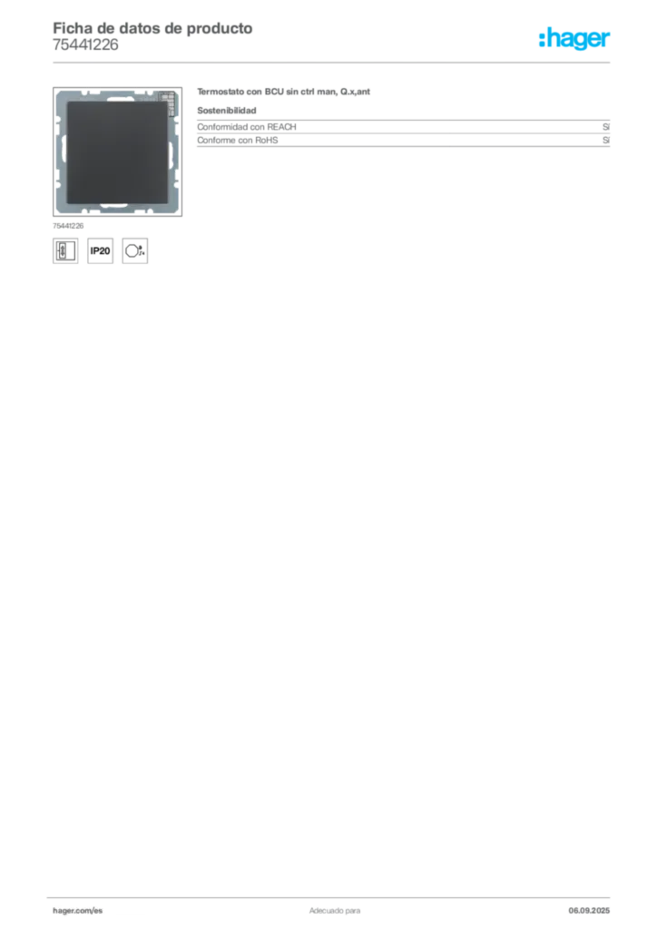 Imagen Hager Ficha de datos de producto 75441226 | Hager España