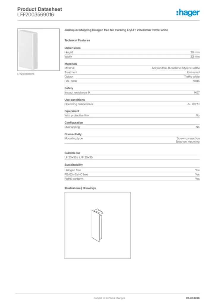 Image Hager Product data sheet LFF2003569016  | Hager Africa