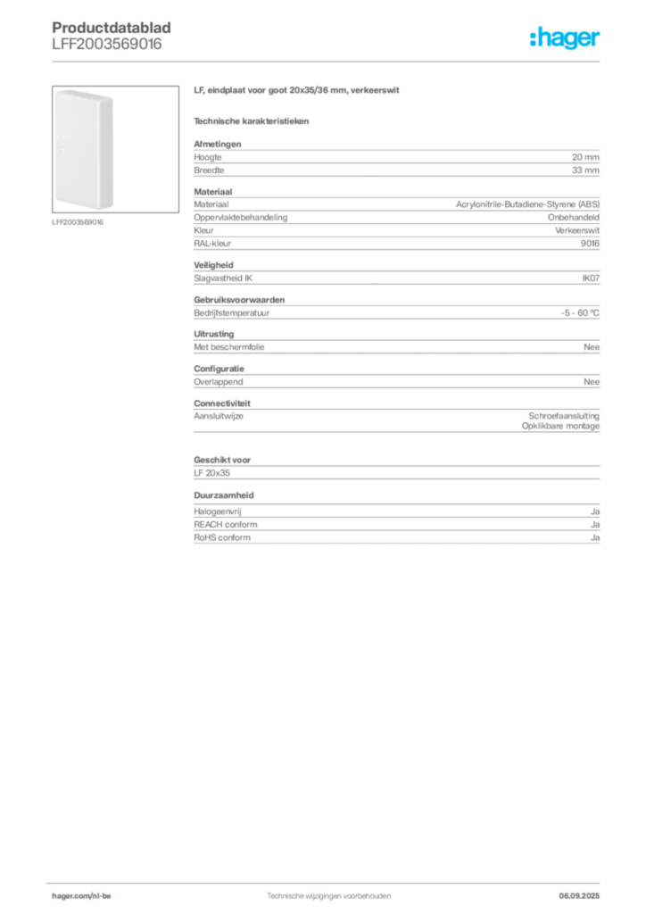 Afbeelding Hager Productdatablad LFF2003569016 | Hager Belgium