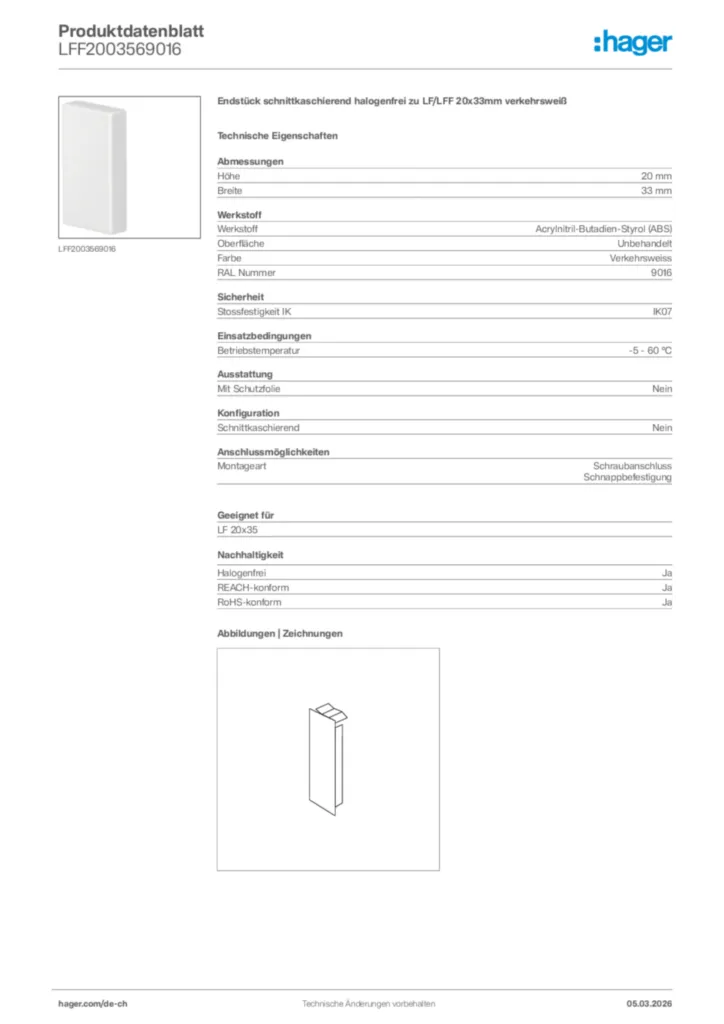 Bild Hager Produktdatenblatt LFF2003569016 | Hager Schweiz